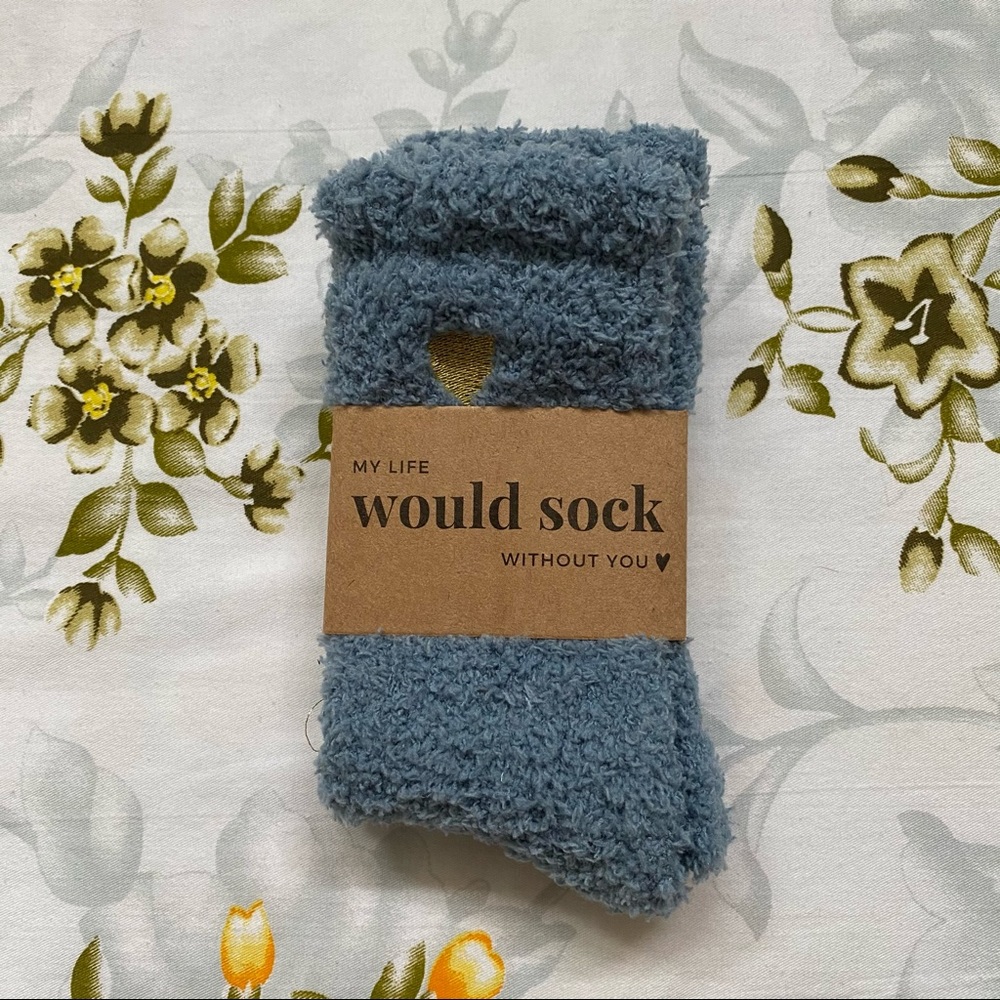 Blue Fuzzy Embroidered Socks
